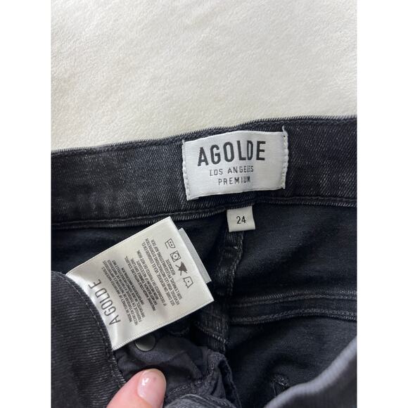Agolde Jeans Sophie Mid Rise Skinny Temple Black Heavy Distressing 24 / 0 - Picture 8 of 13